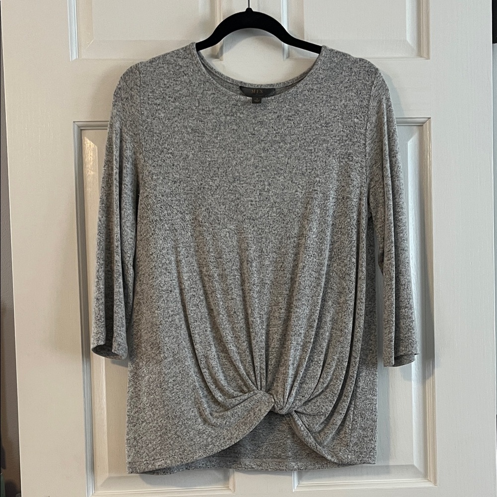Gray Long Sleeve Top with Knot Detail